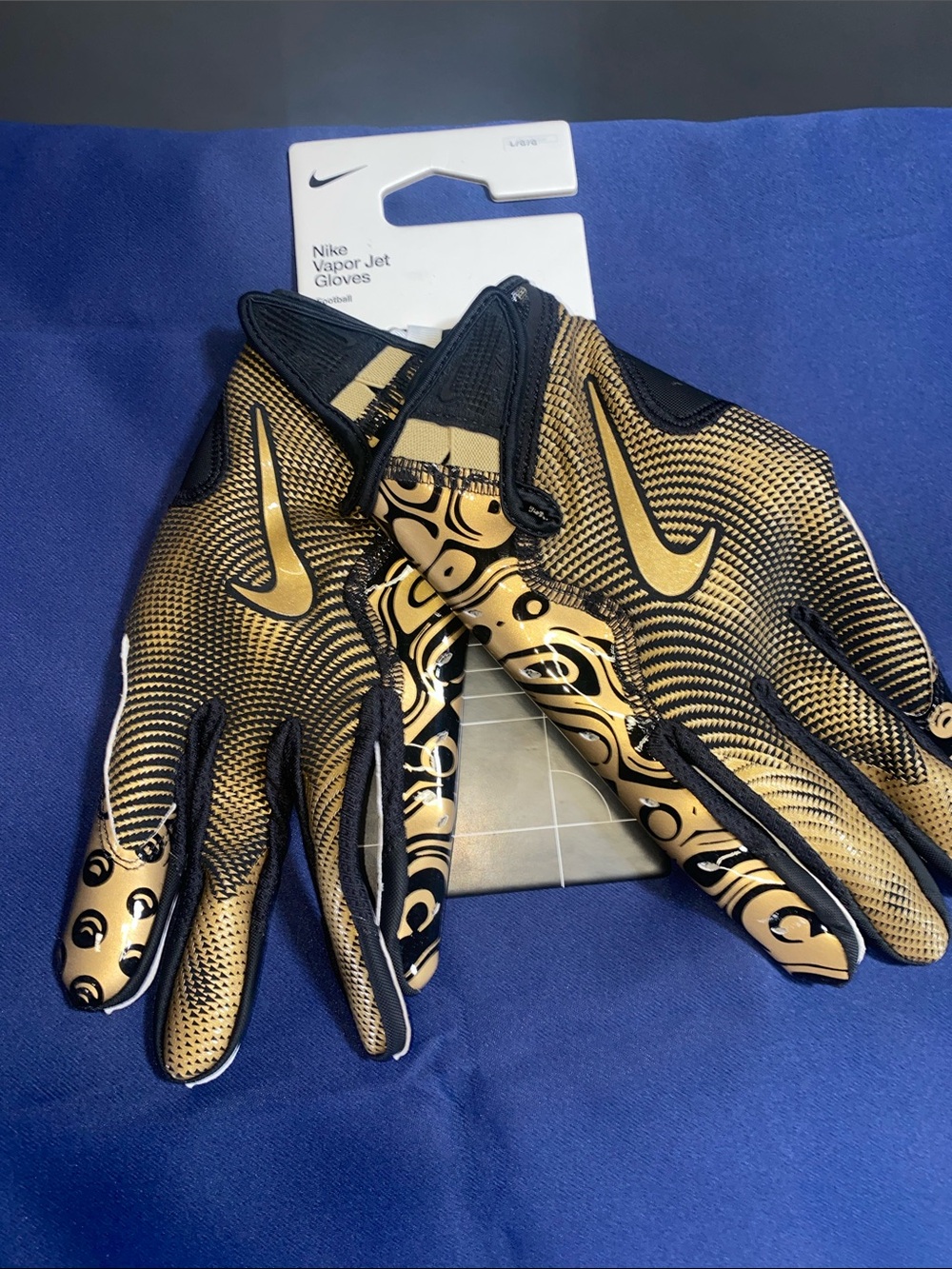 Nike Men's Black and Gold Vapor Jet Football Gloves